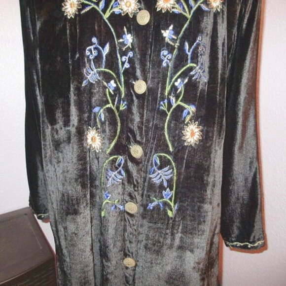 Vtg Carole Little Velvet Tunic Top Size 1X Embroidered Long Sleeves Whimsigoth - Picture 4 of 12